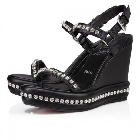 Christian Louboutin Pyrastrass 110mm Espadrilles Nappa Leather And Strass Black CL Shoes