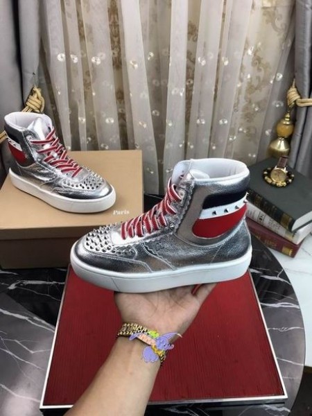 Christian Louboutin Top Rui Spikes High-top Sneakers Leather Silver