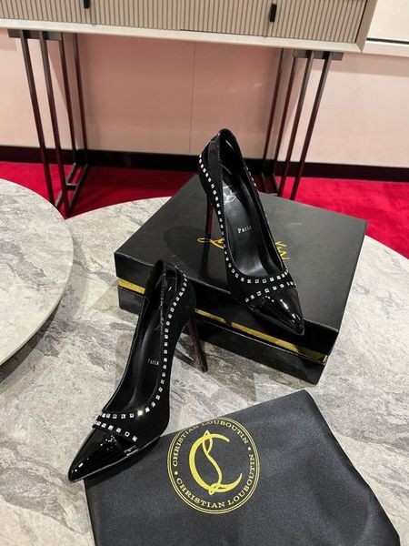 Christian Louboutin Women Pumps Crystals Embellished Patent adn Sued Leather Black