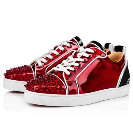 Christian Louboutin Fun Louis Junior Spikes Flat Version Loubi/black Leather