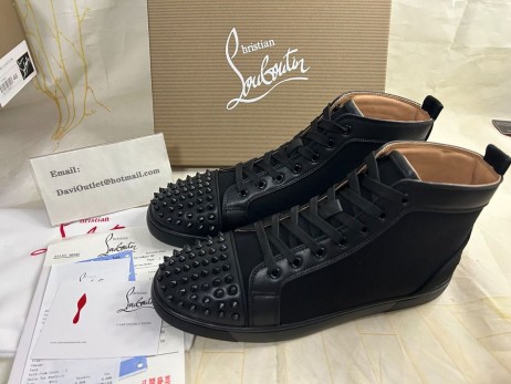 Christian Louboutin High-top Lou Spikes Orlato Flat Black/black Gun Calf