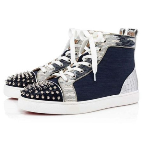 Christian Louboutin Lou Spikes Orlaato Version Marine Suede Leather