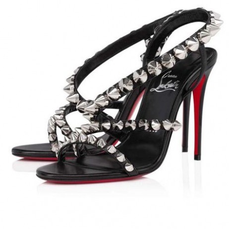 Christian Louboutin Sandal Spikita Strap 100 mm Black/sv/lin Black Leather