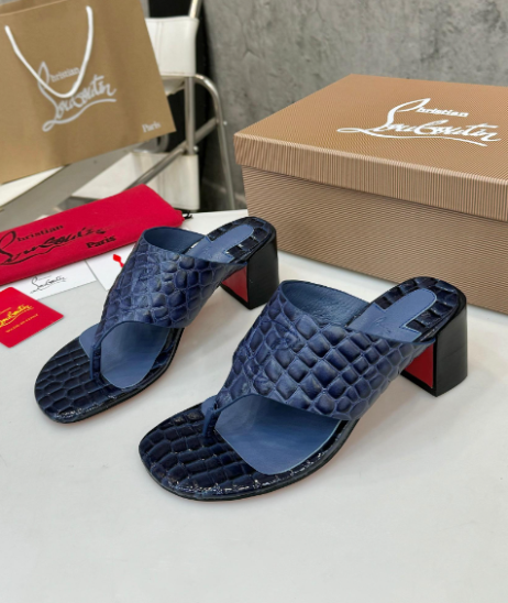 Christian Louboutin Cl Tongamule 55 Mm Mules Alligator Embossed Calf Leather Blue