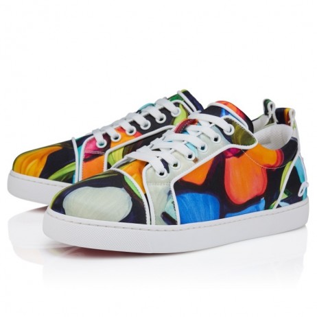 Christian Louboutin Fun Louise Junior Sneakers "Flower" Printed Crepe Satin Multicolor