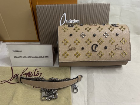 Christian Louboutin Paloma Leather Spikes Embellished Clutch Bag Nude Christian Louboutin