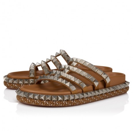 Christian Louboutin Pyra Hallulila Mules Waxed Calf Leather Terra