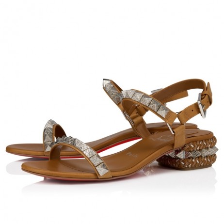Christian Louboutin Pyrasand 30 Mm Strappy Sandals Waxed Calf Leather Terra