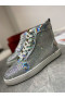 Christian Louboutin Louis Strass High-top Sneakers Iridescent Leather and Strass Silver