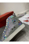 Christian Louboutin Louis Strass High-top Sneakers Iridescent Leather and Strass Silver