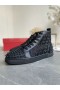 Christian Louboutin Lou Spikes 2 High Top Sneakers Calf Leather Monogram-jacquard Black