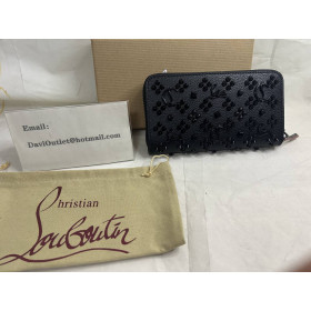 Christian Louboutin Panettone Wallet Grained Calf leather and Spikes Loubinthesky Black