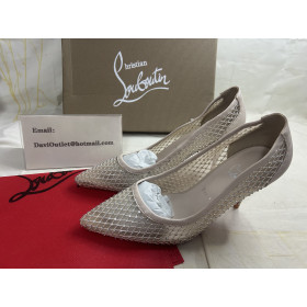 Christian Louboutin Apostropha Mesh Strass Pumps 80 mm Beige