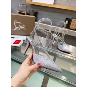Christian Louboutin Astrid Lace Strassita 85 Mm Strappy Pumps Metallic Suede And Strass Crystal
