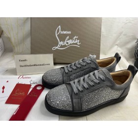 Christian Louboutin Louis Junior Strass Sneakers Suede Leather Gray