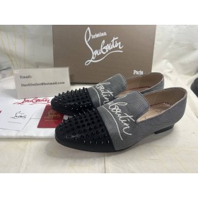 Christian Louboutin Navy Spooky Loafers Fabric and Calf Leather Black Gray