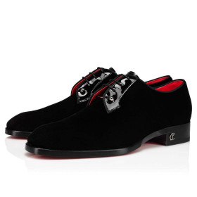 Christian Louboutin Chambeliss Derby Flat Velvet And Shiny Leather Black