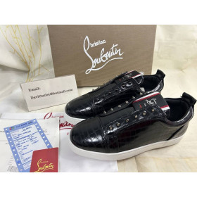 Christian Louboutin F.A.V Fique A Vontade Slip-On Sneakers Alligator Embossed Calf Leather Black