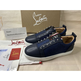 Christian Louboutin F.A.V Fique A Vontade Sneaker Calfskin with Denim Marine