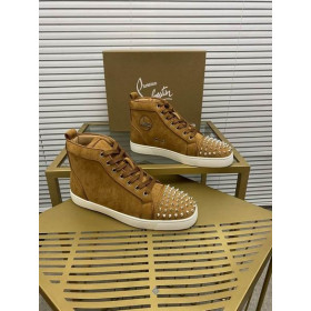 Christian Louboutin Lou Spikes Orlato High-top Sneakers Suede Leather Brown