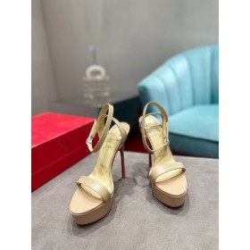Christian Louboutin Loubi Queen Alta 150 Mm Sandals Nappa Leather Nude CL Shoes