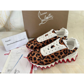Christian Louboutin Loubishark Sneakers Leopard-Print Satin Fabric and Leather