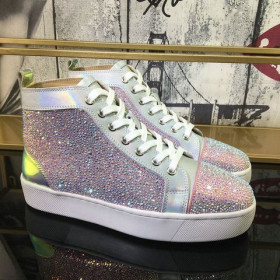 Christian Louboutin Louis Flat High-Top Sneakers Crystals Embellished Multicolor