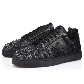 Christian Louboutin Louis Junior P Strass Eternity Sneakers Metallic Suede And Spikes Black