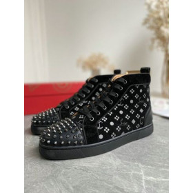Christian Louboutin Louis Orlato Spikes High-top Sneakers Suede Black Silver