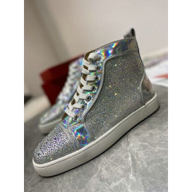 Christian Louboutin Louis Strass High-top Sneakers Iridescent Leather and Strass Silver