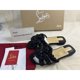 Christian Louboutin Marmela Flat Sandals Lambskin Black CL Shoes