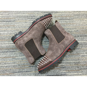 Christian Louboutin Melon Spikes Boots Suede Calf Leather Mocha