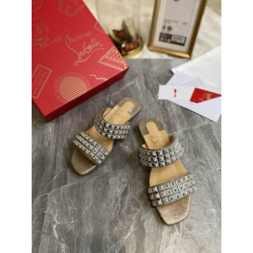 Christian Louboutin Myriadiam Flat Slide Sandals Silver Metallic Cork