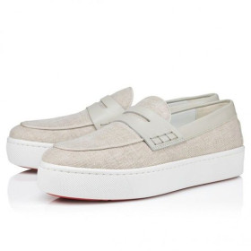 Christian Louboutin Paqueboat Boat Shoes Linen Country And Calf Leather Albatre Christian Louboutin Shoes