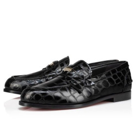 Christian Louboutin Penny Loafers Alligator Embossed Calf Leather Black