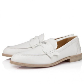 Christian Louboutin Penny Loafers Calf Leather White CL Shoes
