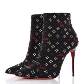 Christian Louboutin So Kate Ankle Booties 100mm Logo Embroidered Fabric Multi Black