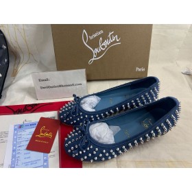 Christian Louboutin Sweetie Jane Spikes Ballerina Pump Cotton Denim