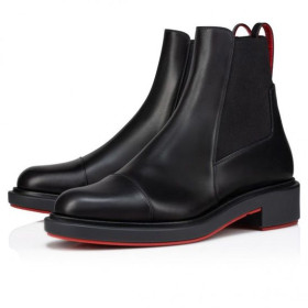 Christian Louboutin Urbino Chelsea Low Boots Calf Leather Black CL Shoes