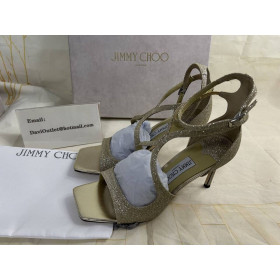Jimmy Choo Azia 95mm Glitter Leather Sandals Champagne