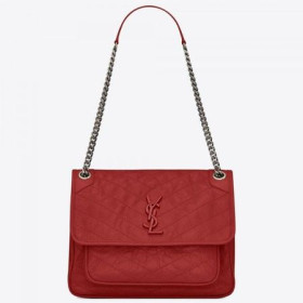 Saint Laurent Medium Niki Bag Red Crinkled Leather Saint Laurent Bags