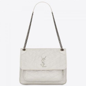 Saint Laurent Medium Niki Bag White Crinkled Leather