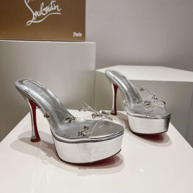 Christian Louboutin Degraqueen Alta Platform Sandals130mm Leather PVC Silver