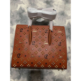 Christian Louboutin Paloma Medium Top Handle Bag Calf and Gold Spikes Loubinthesky Dark Brown