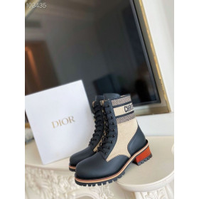 Dior D-Major Ankle Boot Beige Technical Fabric Calf Leather