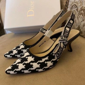 Dior J'ADior Slingback 65mm Pumps Black Houndstooth Embroidery