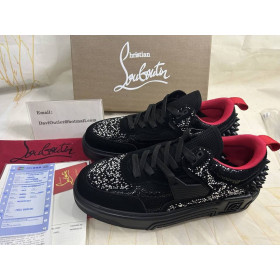 Christian Louboutin Astroloubi Strass Sneakers Veau Velours Suede Leather Comete Black