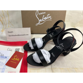 Christian Louboutin Block Heel Strap Sandals 80mm Nappa Leather Black