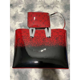 Christian Louboutin Cabata Tote Bag Degraloubi Printed Patent Leather Black Red