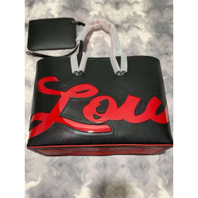 Christian Louboutin Cabata Tote Bag Logo Motif Calf Leather Black Red